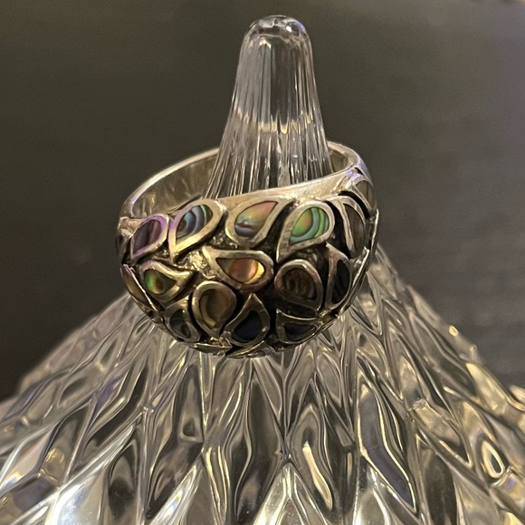 Vintage Sterling Silver and Abalone Paisley Inlay Statement Ring Size 10.5 - Picture 2 of 16